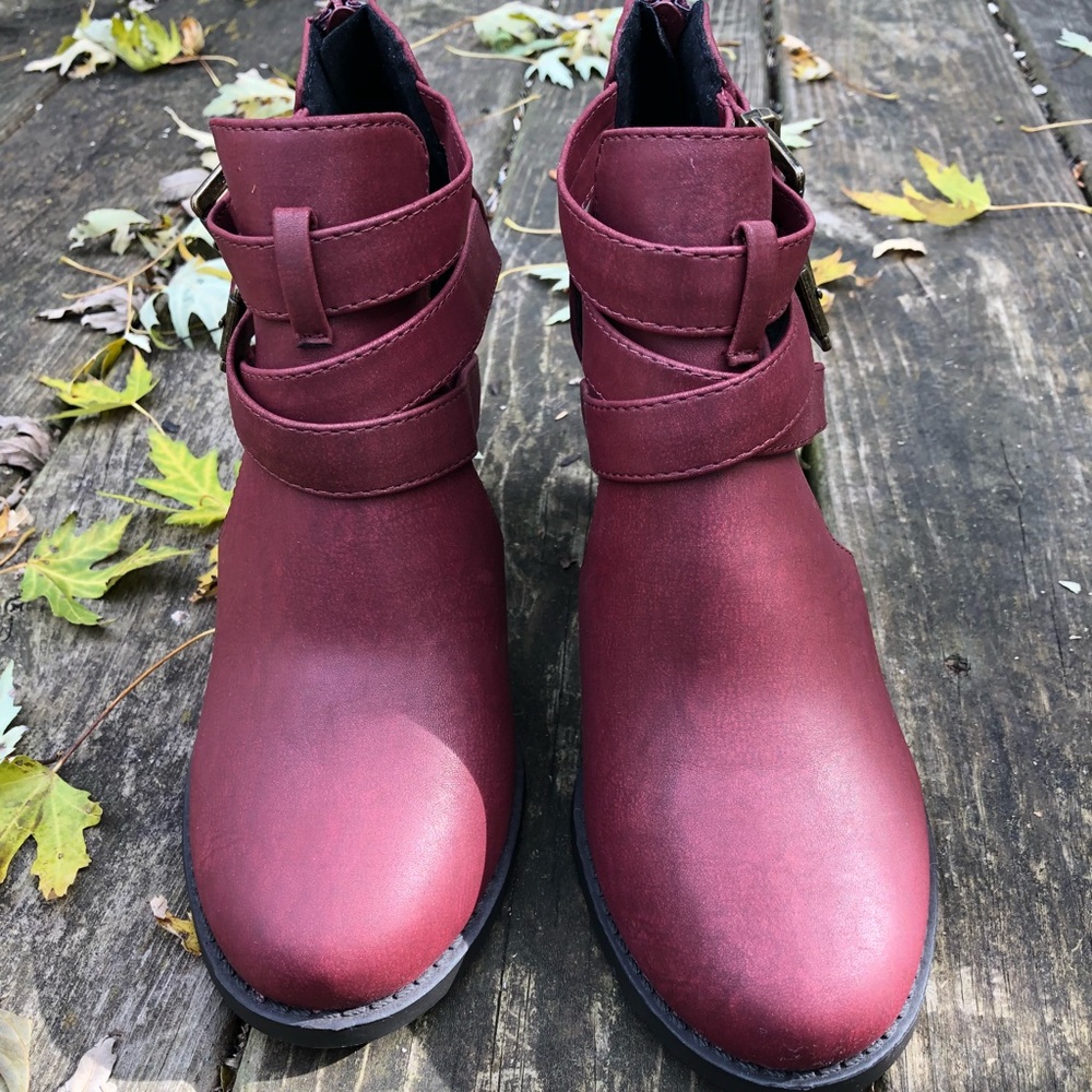 Burgundy Cut-Out Ankle Boots